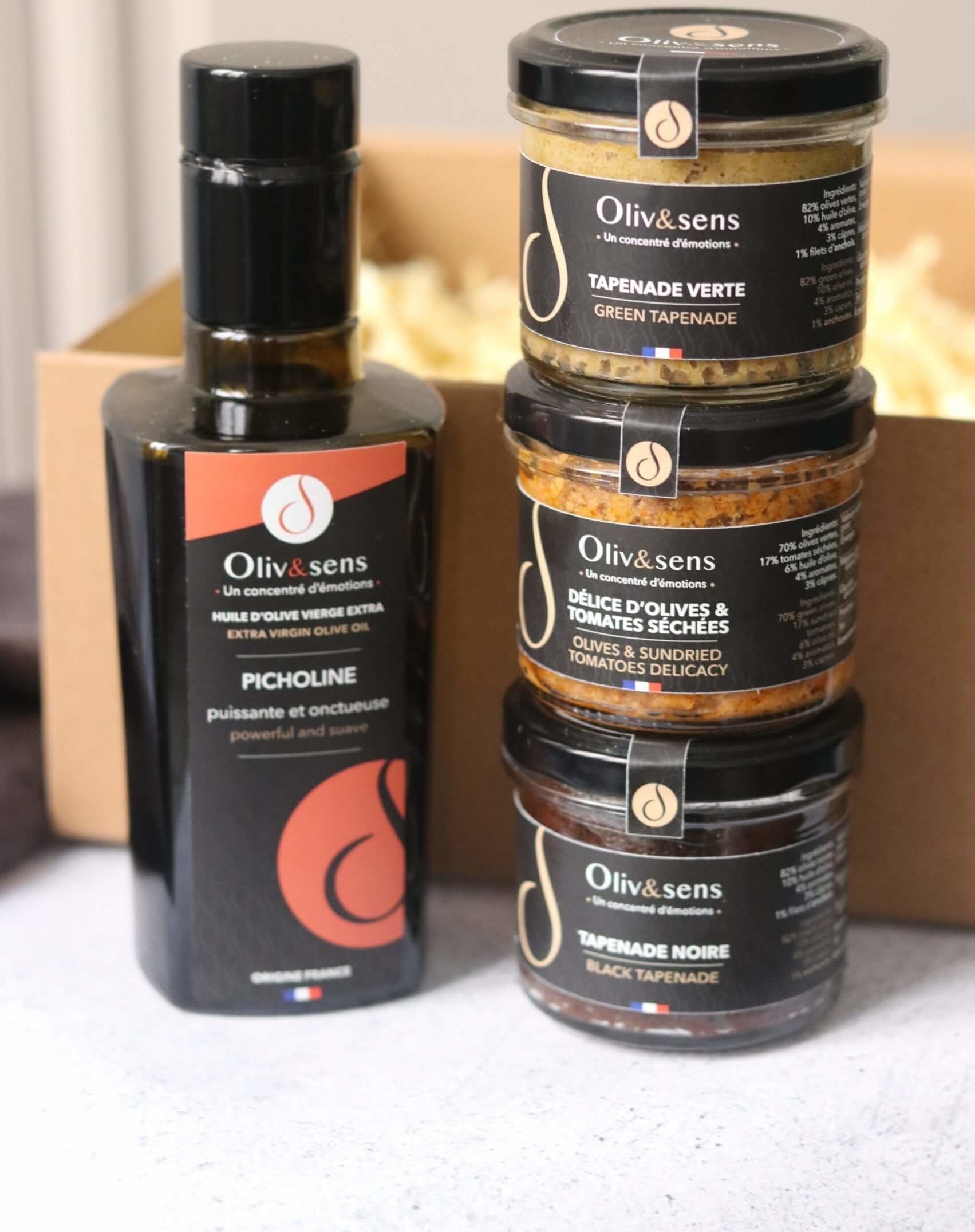 coffret cadeau gourmet Olive et sens Olive & sens Oliv&sens conserverie artisanale made in france huile d'olive vierge extra